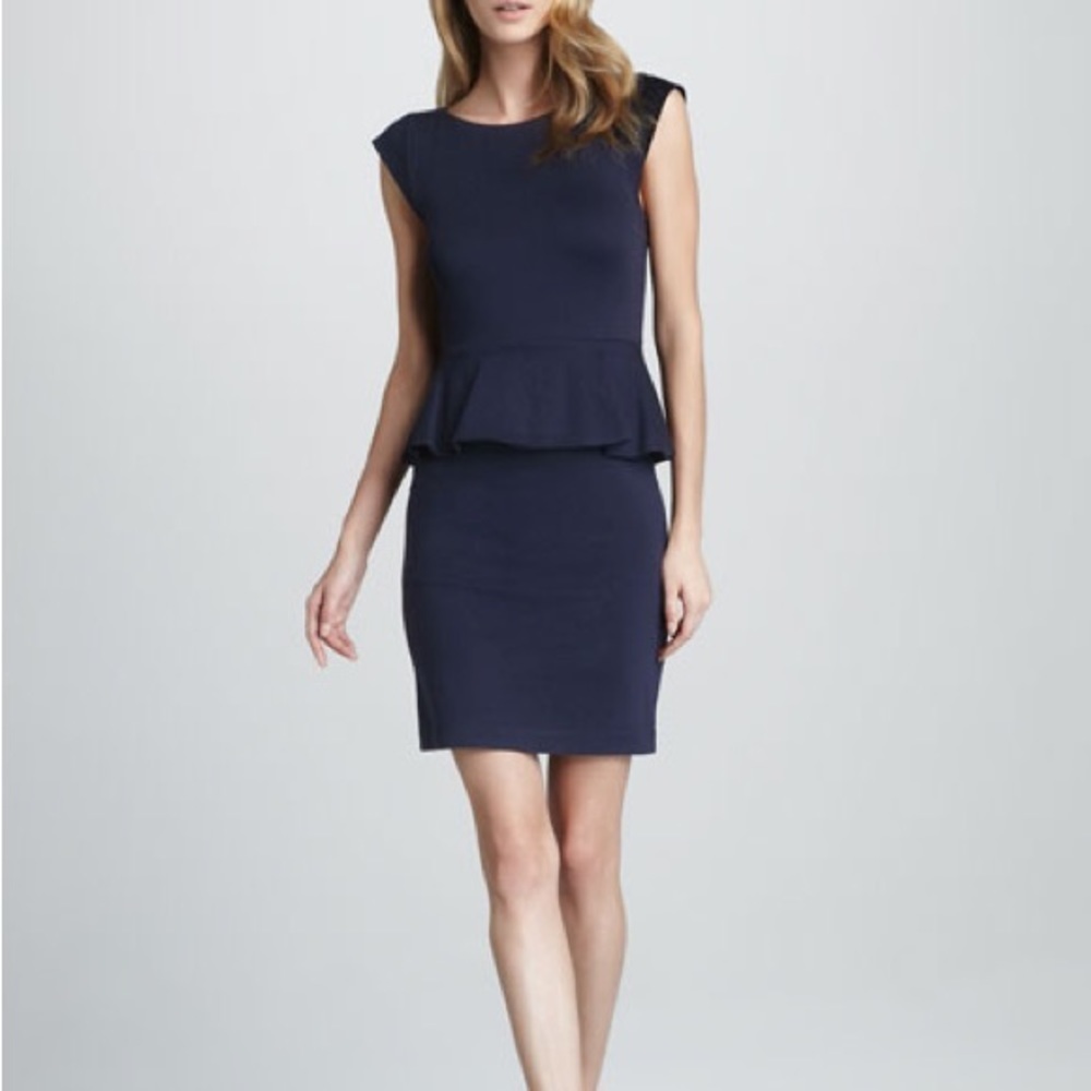 Alice + Olivia Navy Peplum Midi Dress